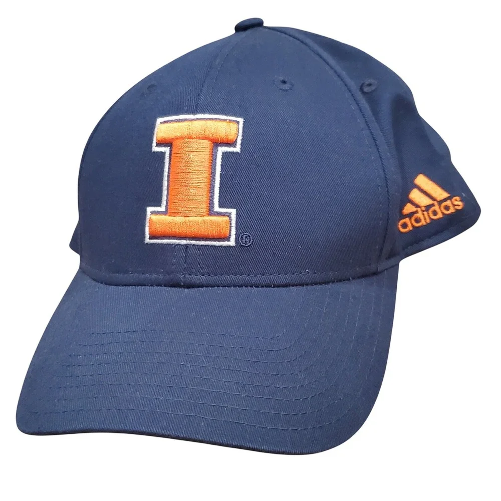 Adidas Illinois Fighting Illini Hat Navy Blue Orange Embroidered Adjustable Cap